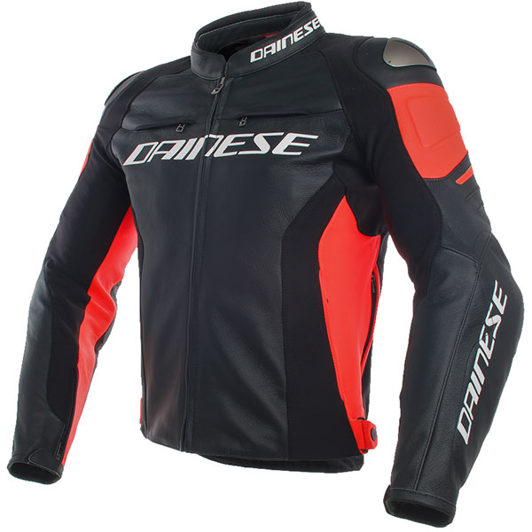 Dainese Racing 3 Leather Jacket - Black / Black / Fluo Red
