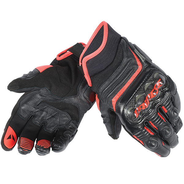 Dainese Carbon D1 Short Gloves - Black / Black / Fluo Red