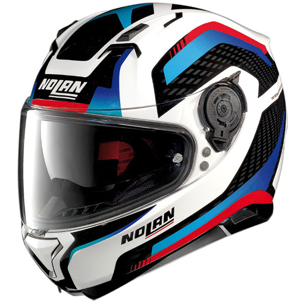 Nolan N87 Arkad N-Com - Metal White / Blue / Red