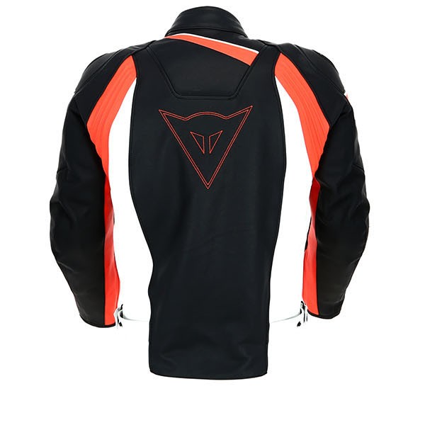 Dainese Veloster Summer Leather Jacket Black White Fluo Red