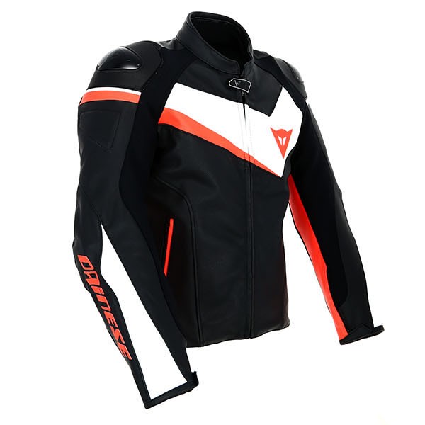 Dainese Veloster Summer Leather Jacket Black White Fluo Red