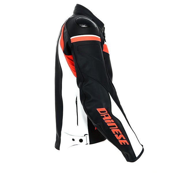 Dainese Veloster Summer Leather Jacket Black White Fluo Red