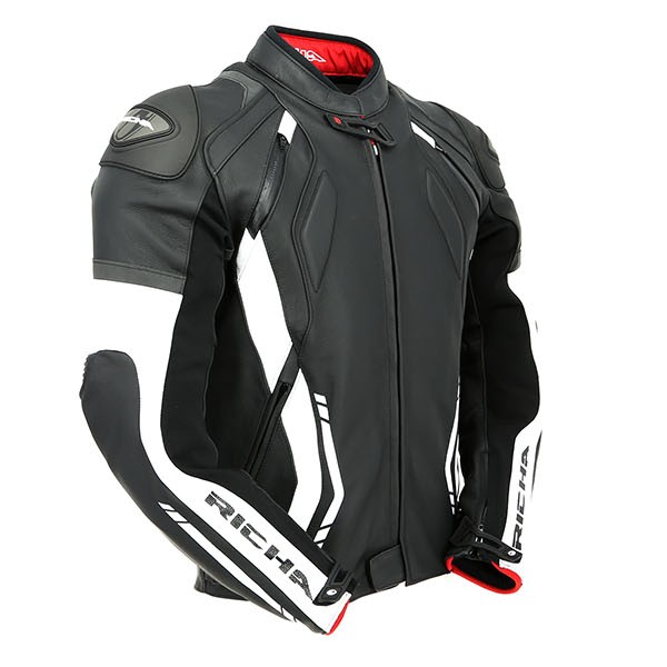 Richa Mugello Leather Motorcycle Jacket Black White Richa Mugello Leather Jacket Black White