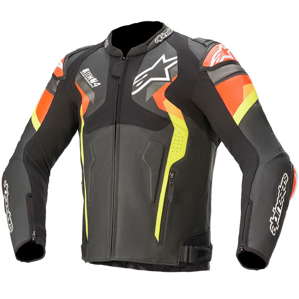 Image of Alpinestars Atem V4 Leather Jacket - Black / Red / Yellow Fluo