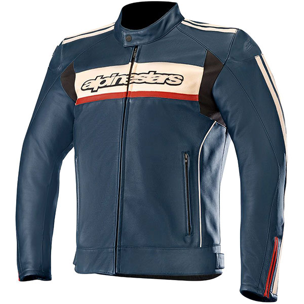 Image of Alpinestars Dyno V2 Leather Jacket - Navy / Stone Red