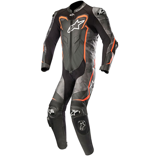 Image of Alpinestars GP Plus Camo 1 Piece Leather Suit - Black / Fluo Red