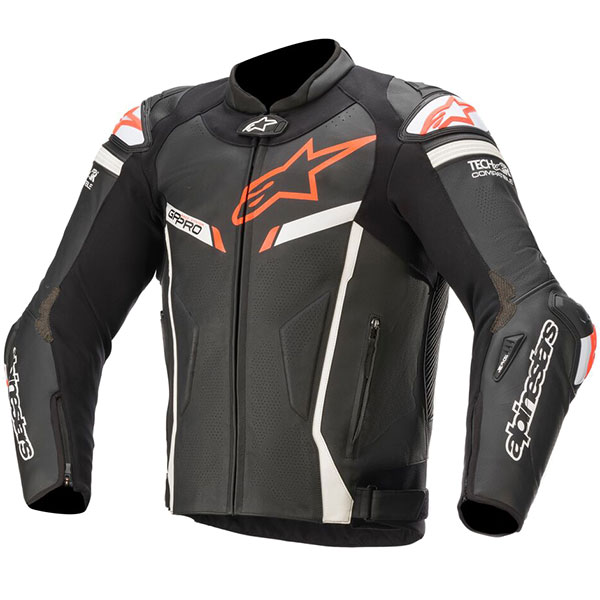 Image of Alpinestars GP Pro V2 Leather Jacket - Black / White / Red Fluo