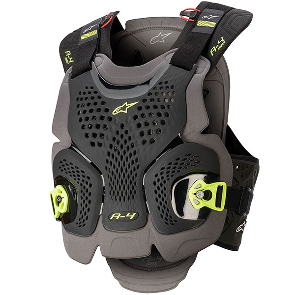 Image of Alpinestars A-4 Max Chest Protector - Black / Anthracite / Yellow Fluo
