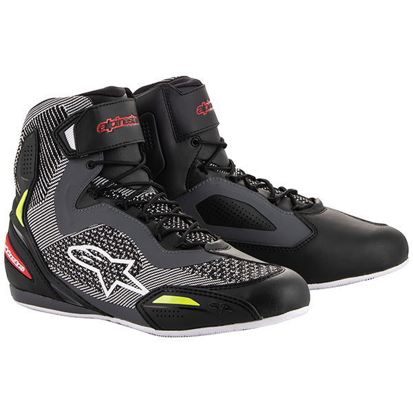 Image of Alpinestars Faster-3 Rideknit Shoes - Black / Grey / Red / Fluo Yellow