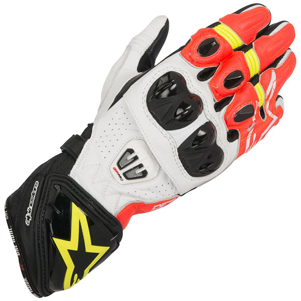 Image of Alpinestars GP Pro R2 Glove - Black / White / Fluo Red / Fluo Yellow