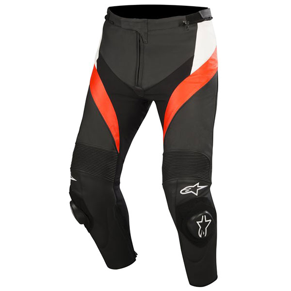 red black and white leather pants