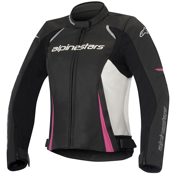 Image of Alpinestars Stella Devon Leather Jacket - Black / White / Fuchia