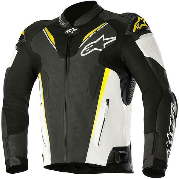 Image of Alpinestars Atem V3 Leather Jacket - Black / White / Fluo Yellow
