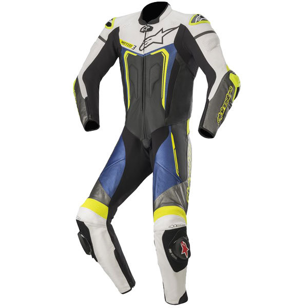 Image of Alpinestars Motegi V3 1 Piece Suit - Black / White / Metallic Grey / Blue