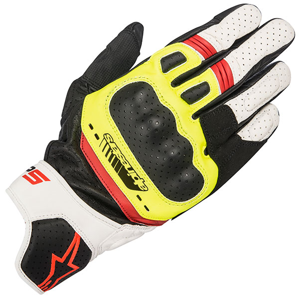 Image of Alpinestars SP-5 Leather Gloves - Black / White / Yellow / Red