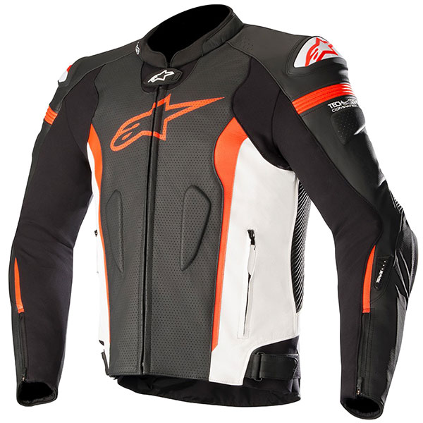 Image of Alpinestars Missile Leather Jacket - Black / White / Fluo Red