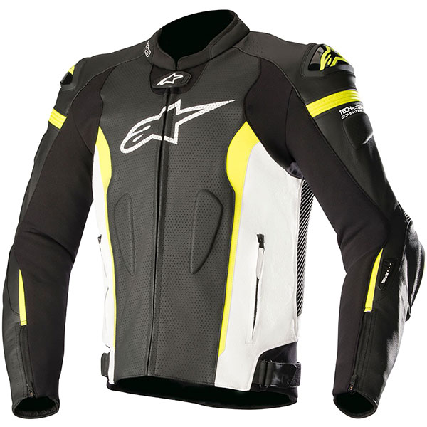 Image of Alpinestars Missile Leather Jacket - Black / White / Fluo Yellow