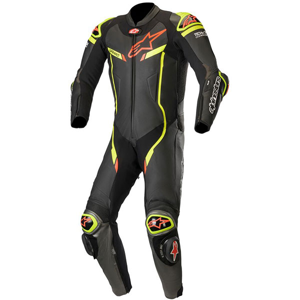 Image of Alpinestars GP Pro v2 Tech-Air 1 Piece Suit - Black / Metallic Grey / Fluo Yellow