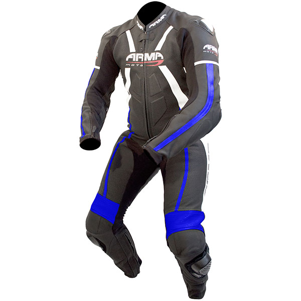 Image of ARMR Moto Harada R One Piece Leather Suit - Black / Blue