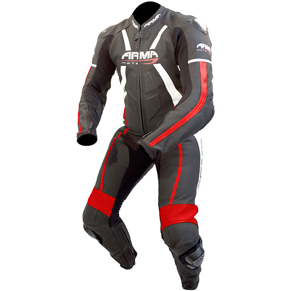 Image of ARMR Moto Harada R One Piece Leather Suit - Black / Red