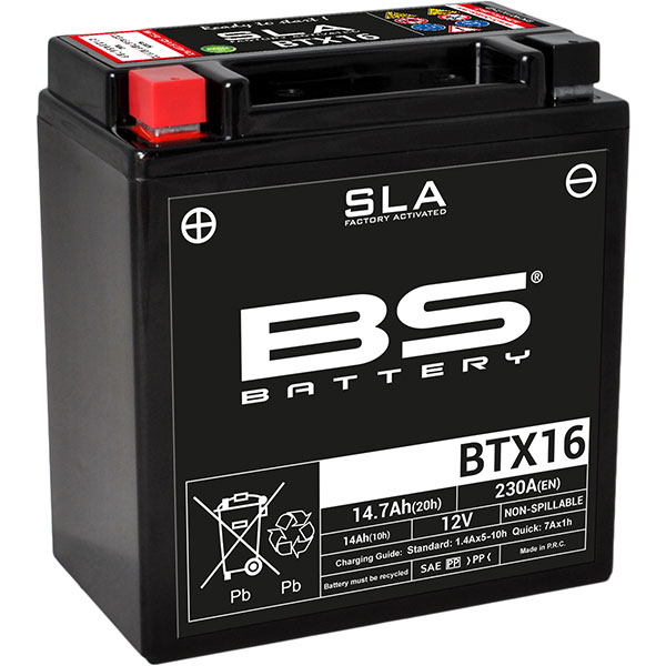 Image of BS Batteries Motorcycle Battery - SLA Sealed Lead Acid BTX16 / YTX16-BS