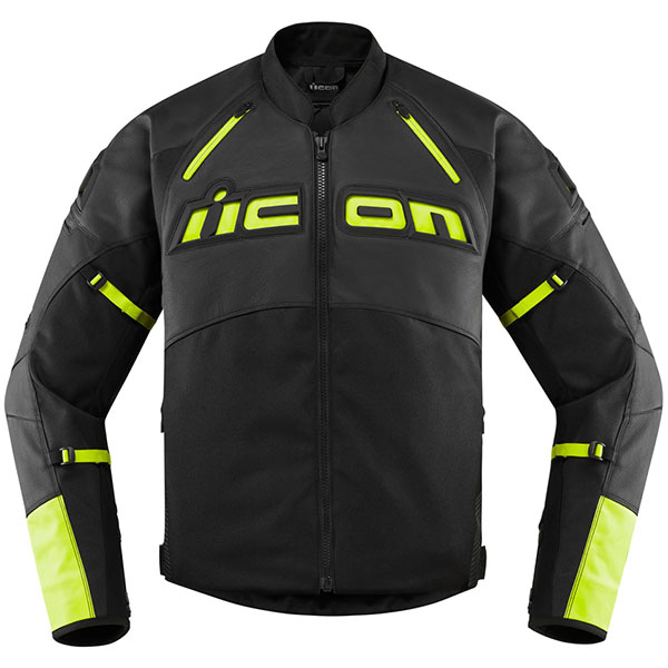 Image of Icon Contra 2 Leather Jacket - Hi Viz