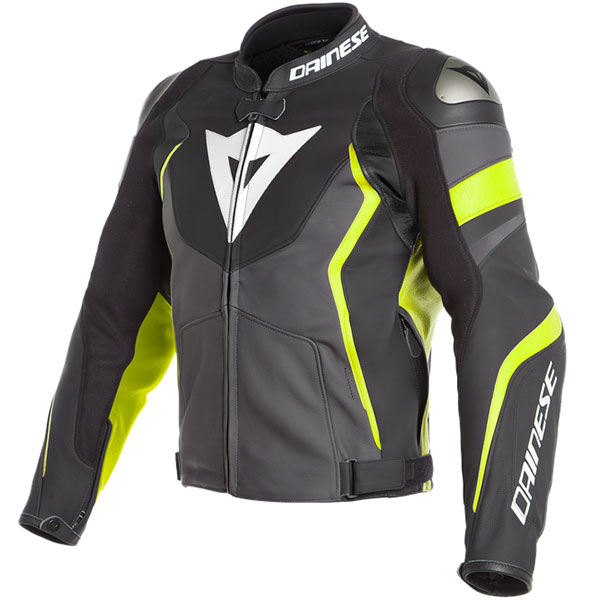 Image of Dainese Avro 4 Leather Jacket - Matt Black / Charcoal Grey / Fluo Yellow