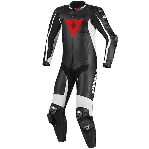 Image of Dainese Perforated D-Air Racing Misano 1 Piece Leather Suit - Black / Black / White
