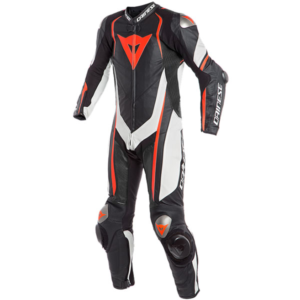 Image of Dainese Kyalami Perforated 1 Piece Leather Suit - Black / White / Fluo Red