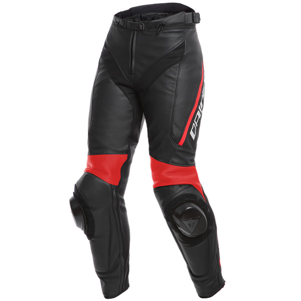 Image of Dainese Ladies Delta 3 Leather Jeans - Black / Black / Fluo Red