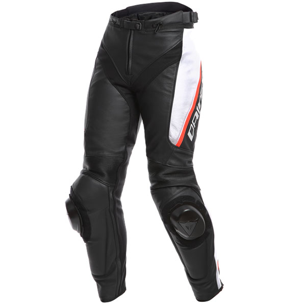 Image of Dainese Ladies Delta 3 Leather Jeans - Black / White / Red
