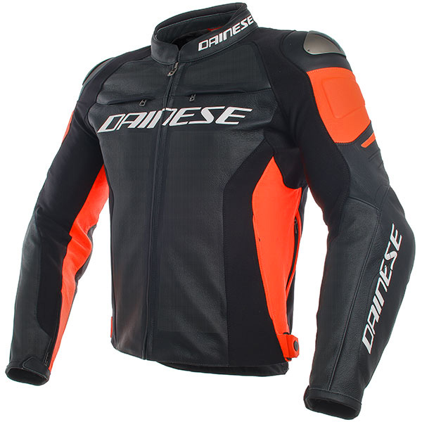 Image of Dainese Perforated Racing 3 Leather Jacket - Black / Black / Fluo Red