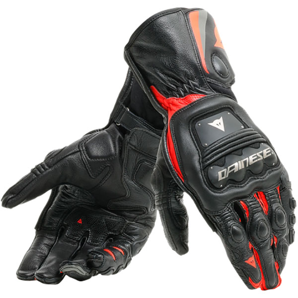 Dainese Steel Pro Leather Gloves Black Fluo Red