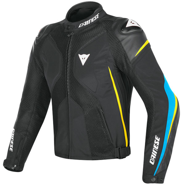 Image of Dainese Super Rider D-Dry Jacket - Black / Fire Blue / Fluo Yellow