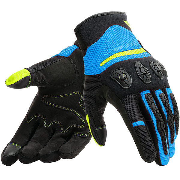 Image of Dainese Aerox Textile Gloves - Black / Fire Blue / Fluo Yellow