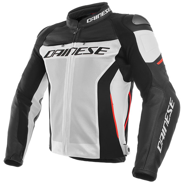 Image of Dainese Perforated Racing 3 Leather Jacket - White / Black / Red