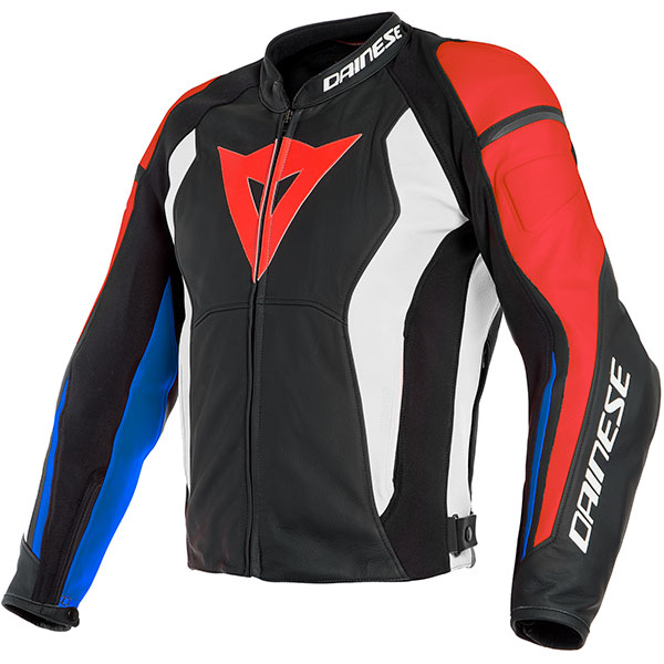 Image of Dainese Nexus Leather Jacket - Black / Lava Red / White / Blue