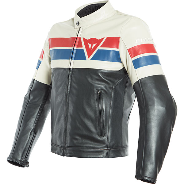 Image of Dainese 8 Track Leather Jacket - Black / Ice / Red