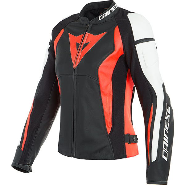 Image of Dainese Ladies Nexus Leather Jacket - Black / Fluo Red / White