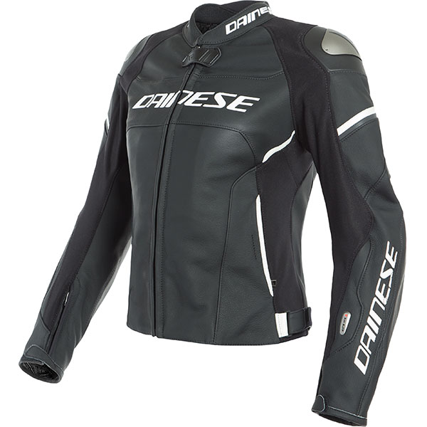 Image of Dainese Ladies Racing 3 D-Air Leather Jacket - Black / Black / Pearl White