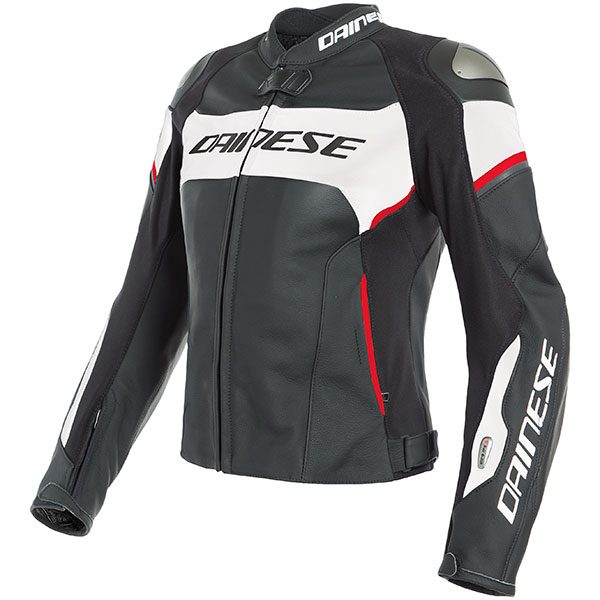 Image of Dainese Ladies Racing 3 D-Air Leather Jacket - Black / White / Lava Red