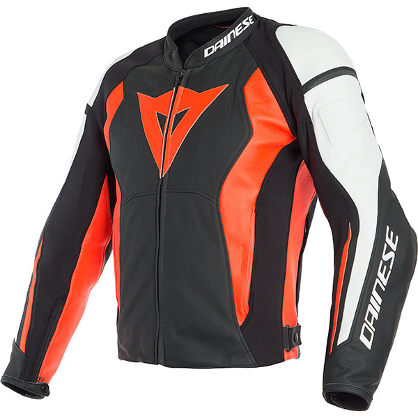 Image of Dainese Nexus Leather Jacket - Black / Fluo Red / White