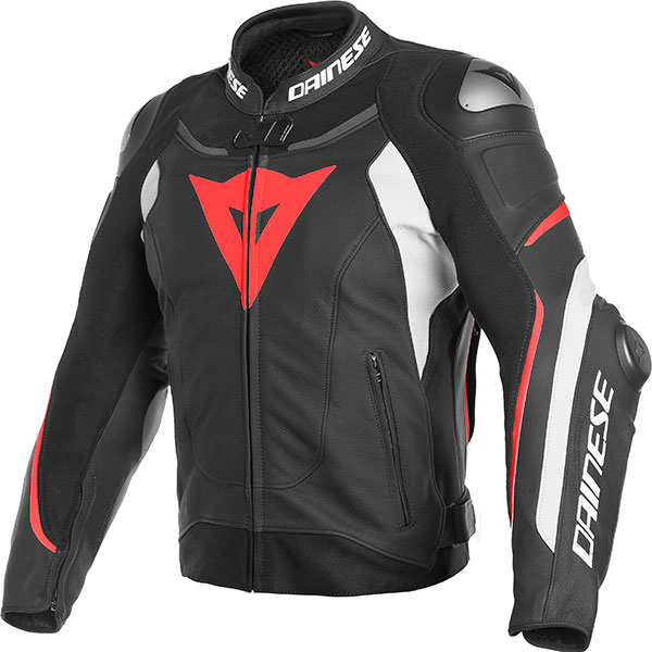 Image of Dainese Super Speed 3 Leather Jacket - Black / White / Fluo Red