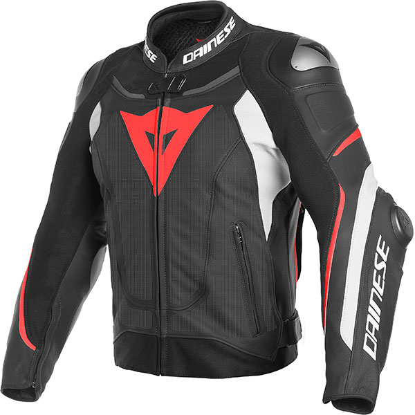 Image of Dainese Super Speed 3 Perforated Leather Jacket - Black / White / Fluo Red