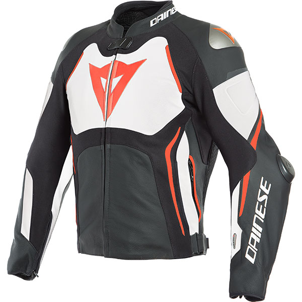 Image of Dainese Tuono D-Air Leather Jacket - Black / White / Fluo Red