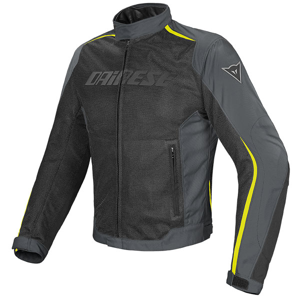 Image of Dainese Hydra Flux D-Dry Textile Jacket - Black / Dark Gull Grey / Fluo Yellow