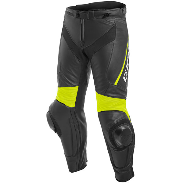 Image of Dainese Delta 3 Leather Jeans - Black / Black / Fluo Yellow