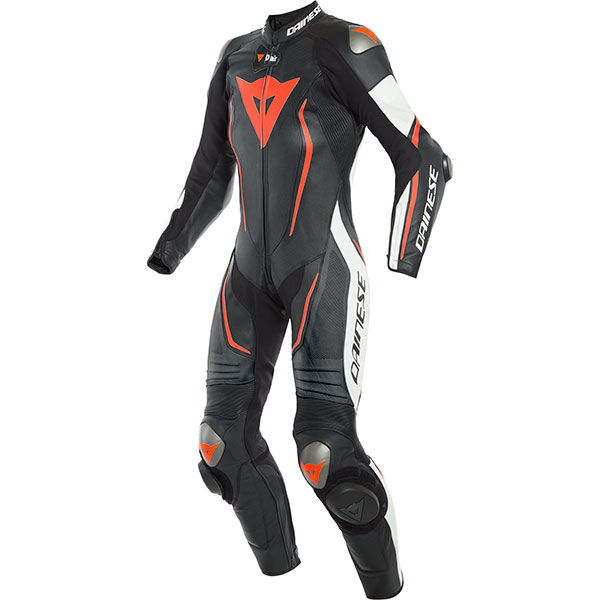 Image of Dainese Ladies Misano 2 D-Air Perforated Leather 1 Piece Suit - Black / White / Fluo Red