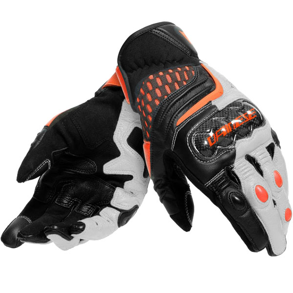 Image of Dainese Carbon 3 Short Gloves - Black / White / Flame Orange