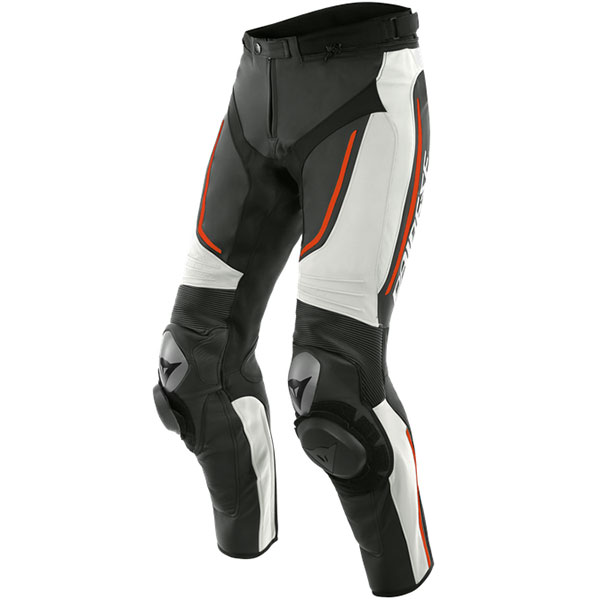 Image of Dainese Alpha Leather Jeans - White / Black / Fluo Red